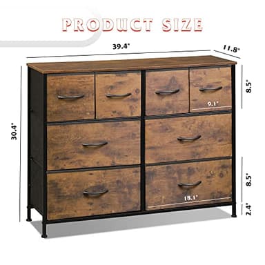 WLIVE Dresser for Bedroom with 8 Drawers, Wide Fabric Dresser for Storage and Organization, Bedroom Dressers, Chest of Drawers for Living Room, Closet, Entryway, Rustic Brown Wood Grain Print - Image 3