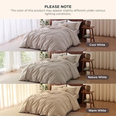 Bedsure 100% Washed Cotton Duvet Cover Queen Size - Frosted Almond Minimalist Cotton Duvet Cover Linen Like for All Seasons - GentleSoft™ Plain Simple Bedding, Frosted Almond, Queen, 90"x90" - Image 5