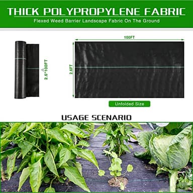 Weed Barrier Fabric Heavy Duty, 2.6FT x 100FT Thicken Garden Landscape Fabric Weed Mats, Plastic Weed Control Garden Cloth, Woven Geotextile Fabric for Garden Beds, Underlayment, Commercial Driveway - Image 8