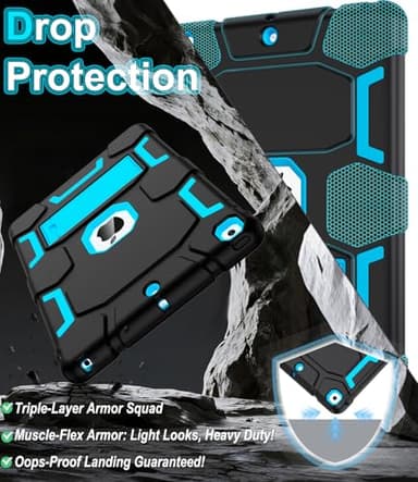 CCMAO iPad 9th Generation Case, iPad 8th/7th Generation Case, iPad 10.2 2021/2020/2019 Case with Kickstand, Heavy Duty Shockproof Hybrid Three Layer Protective Cover for Kids Boy Girl, Black+Sky Blue - Image 3