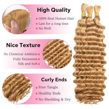 AKONSOUL Human Braiding Hair Boho Braids 110g 12A Deep Wave Bulk for Braiding No Weft 3 Bundles Wet and Wavy Curly 100% Human Hair Extensions 22Inch Color 27 Caramel Honey Blonde - Image 2