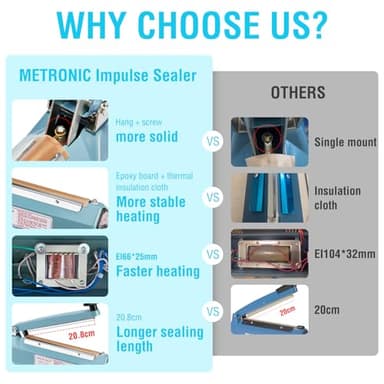 METRONIC Impulse Sealer 8 inch, Manual Heat Sealer Machine for Plastic Bags, Shrink Wrap Bag Sealers Heavy Duty Sealing Machine With Repair Kit (Blue) - Image 3