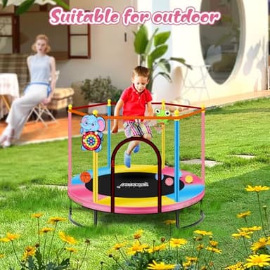 LASTJUMPER 60" Pink Indoor Trampoline for Kids 2-5, 5ft Mini Indoor & Outdoor Small Toddler Trampoline with Basketball Hoop, Dart Board, Ocean Ball,Baby Toys, Birthday Gifts for Kids - Image 4
