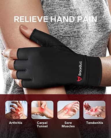 BraceBull Arthritis Gloves (1 Pair), Copper Infused Fingerless Compression Gloves for Relieve Muscle Pain, Carpal Tunnel, RSI, Rheumatoid, Tendonitis for Hands Pain for Women & Men (M, Black) - Image 2
