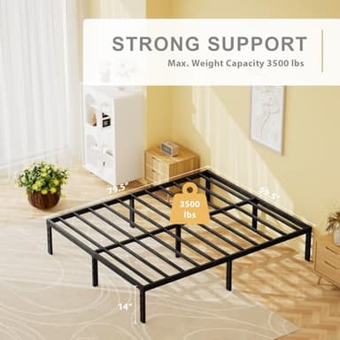 yoyomax 14 Inch Queen Size Metal Platform Bed Frame, Queen Bed Frame with Storage Space Under Bed, Heavy Duty Steel Slat Support, No Box Spring Needed, Easy Assembly, Black - Image 2