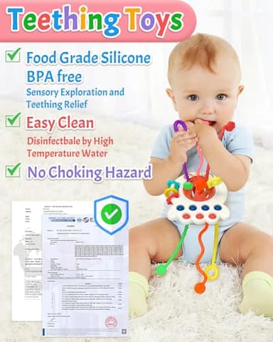 Yetonamr Baby Sensory Montessori Toys for 6-12-18 Months, Pull String Silicone Teething Toy, Toddler Birthday Gift Travel Toy for 1 2 Year Old Boy Girl Infant 8 9 10 Months Old - Image 4