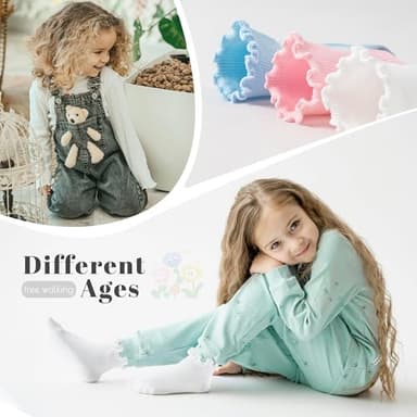 AniKigu Baby Girls Ruffle Socks Toddler Girls Frilly Dress Crew Socks 6 Pack for Kids 1-3 Years, White - Image 4