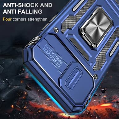 Aozuoton for iPhone 14 Plus Case with Screen Protector and with Camera Cover, 360°Military Grade Rotatable Kickstand (Heavy Duty) Shockproof Protective, Case for iPhone 14 Plus Navy Blue - Image 3