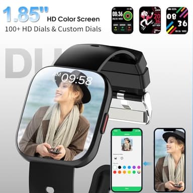 Smart Watch for Men Women Bluetooth Call, 1.85" HD Touch Screen Fitness Watch with Sleep Heart Rate Monitor, 112+ Sports Modes, IP68 Waterproof Activity Trackers for Android iOS, Black - Image 5