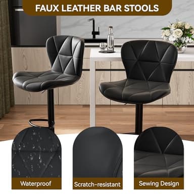Nalupatio Modern Bar Stools Set of 2, Adjustable Faux Leather Upholstered Swivel Bar Stools, Counter Height Bar Chairs with Back for Kitchen Island, Black - Image 4