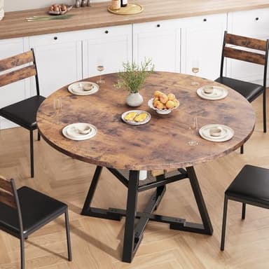 Jocoevol Round Dining Table for 4,Kitchen Dining Room Circle Dinner Pedestal Table,Space Saving Wood Kitchen & Dining Room Furniture (Vintage, 42In) - Image 3