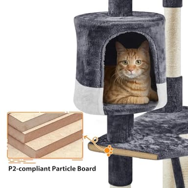 Yaheetech 79in Multi-Level Cat Trees Indoor Cat Tower with Sisal-Covered Scratching Posts, Plush Perches and Condo for Kittens, Cats and Pets - Dark Gray and White - Image 7