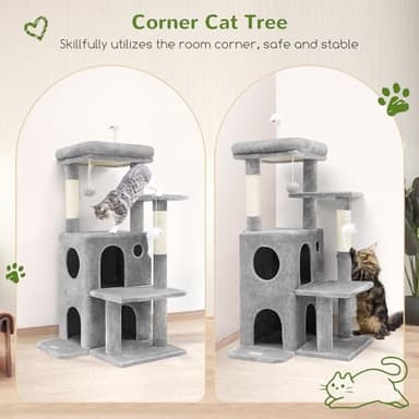Globlazer Cat Tree Tower for Indoor Cats, 50-inch Adult Cat Tree House for Large Adult Cats with Steps, Scratching Post, 2 Cat Caves, Dangling Toys, FC50, Light Grey - Image 2