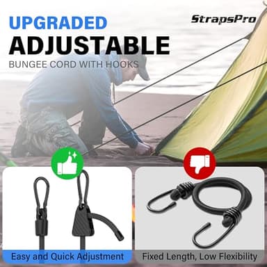 Bungee Cords with Hooks Carabiner Adjustable 48 Inch, Easy to Adjust from 7" to 48", Black Bungee Straps with UV-Resistance & Superior Elasticity for Cargo, Bike, Luggage, Carts, Truck, etc (12 Pcs) - Image 5