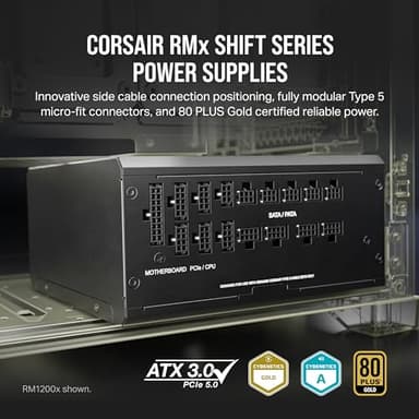 Corsair RM850x Shift Fully Modular ATX Power Supply - 80 Plus Gold - ATX 3.1 - PCIe 5.1 - Zero RPM - Modular Side Interface - Black - Image 2