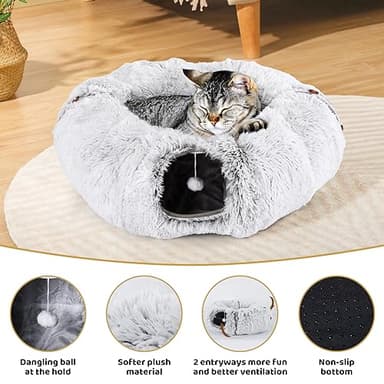 Odoland Cat Tunnel Bed with 20 Cat Toys - Indoor Plush Kitten Couch,Detachable Cats Cave Donut Tunnel & Soft Kitten Toy Set-Cozy Cat Furniture Grey - Image 6