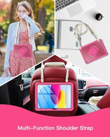 BRAECN for iPad (A16) 11th/10th Generation Case 11 inch 2025/10.9'' 2022 Handle Protective Cover 360 Rotating Ring Stand, Shockproof Dropproof Case for Kids Kickstand & Pencil Holder & Shoulder Strap - Image 7