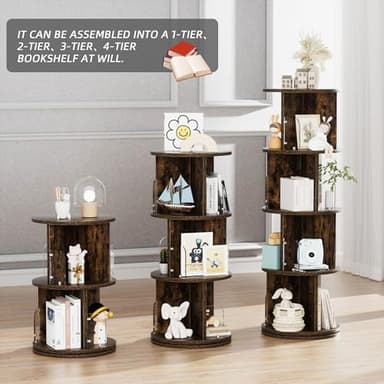 VECELO Rotating Bookshelf Tower, 360°Revolving Bookcase, Modern Tall Book Shelf Storage Display Rack Floor Standing, 4 Tier Storage Rack for Kids&Adults Solid Wood, Brown - Image 6