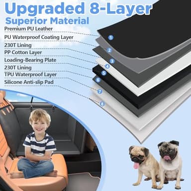 MYJAQI Back Seat Extender for Dogs, Hard Bottom Dog Car Seat Cover for Truck Back Seat, Dog Hammock for Car, Upgraded PU Leather Material, Larger Space, Holds 400lbs - Image 4