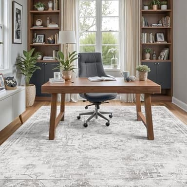 DEXI Area Rugs for Living Room, 4x6 Washable Low Pile Vintage Traditional Rug for Bedroom, Non Slip Indoor Carpet for Dining Office Nursery, White Grey - Image 4