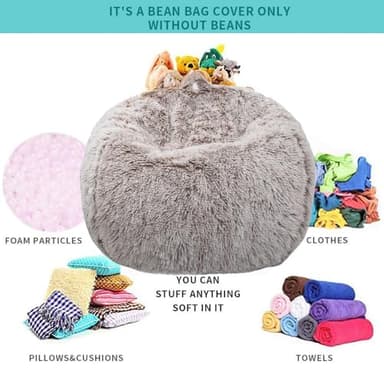 Fluffy Stuffed Animal Storage Bean Bag Chair Cover (No Filler), Faux Fur Comfy Bean Bag Cover for Organizing Plush Toys or Textile, for Adults Teens Kids Girls, Heather Camel - Image 3