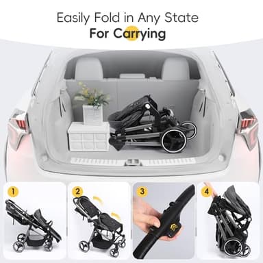 MU Double Stroller, Foldable Twin Tandem Stroller with Adjustable Backrest, Reversible Seat, 5-Point Harness, Storage Basket, Convertible Baby Bassinet for Infant and Toddler, Gray - Image 7
