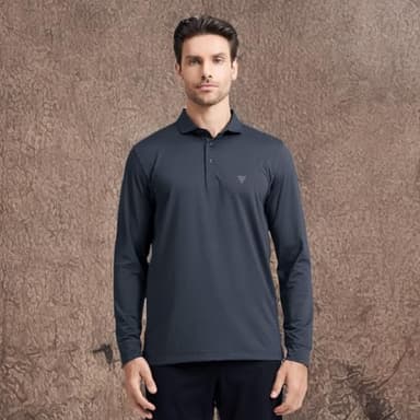 Mens Polo Shirts Long Sleeve Dry Fit Classic Regular Pin Striped Golf Polos for Men Black - Image 6