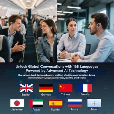 MOZC 168 Languages AI Translation Earbuds, Bluetooth 5.4 Headphones Translator, 4-in-1 Smart Mode Touch Screen Real-Time Earphones Fit iOS and Android Ideal for Travel Business Learning, Deep Blue - Image 3