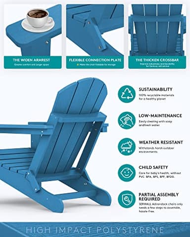 SERWALL Foldable Adirondack Chair Set of 2 for Patio Garden Outdoors-Navy Blue - Image 6