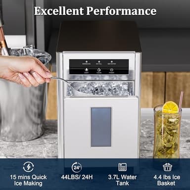 Zyerch Nugget Ice Maker, 44Lbs/24H Countertop Ice Makers, Self-Cleaning Ice Machine with 4.4 Lbs Basket, Auto Water Refill, Chewable Pebble Ice Maker for Home Kitchen Party - Image 2