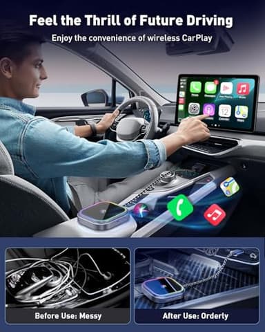 FAHREN 2-in-1 Wireless Carplay Adapter for iPhone & Android, Mini Apple Carplay Dongle & Android Auto Adapter Audio Reactive Lighting Design, Bluetooth Connection, with USB Type-A & Type-C - Image 2