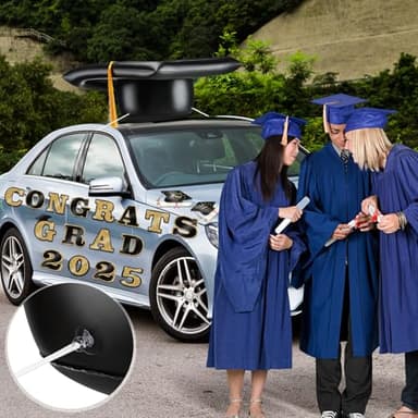 2025 Graduation Car Decorations 23'' Large Inflatable Grad Cap Car Decors Congrats Grad Letters Bulk Class of 2025 PVC Inflatable Cap for Senior High School Collage Prom Party Decors(Black, Gold) - Image 5