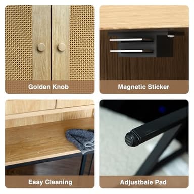 FiveWillowise Rattan Toilet Storage Cabinet, Over The Rack Wood Cabinet with Metal Stand, Bathroom Organizer with Adjustable Shelf, Tall Freestanding Washer Shelf, Small Cupboard, Natural - Image 6