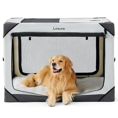 Lesure Collapsible Dog Crate - Portable Travel Kennel for Extra Large Dog, 4-Door Pet Crate with Mesh Windows, Indoor & Outdoor, Light Gray - Image 1
