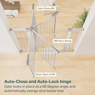 Cumbor 29.7-46" Baby Gate for Stairs, Mom's Choice Awards Winner - Auto Close Dog Gate for House, Easy Install Pressure Mounted for Doorways, Easy Walk Thru Wide Safety for Pets, Silver - Image 4