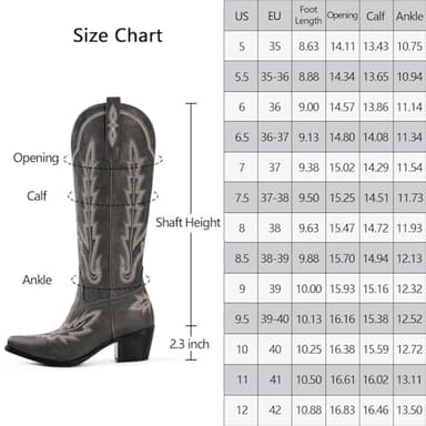 Cowboy Boots for Women Black Cowgirl Knee High Boots with Classic Embroidered Pull On Pointed Toe Chunky Heel Vintage Wedding Country Tall Western Boots Size 6 - Image 2