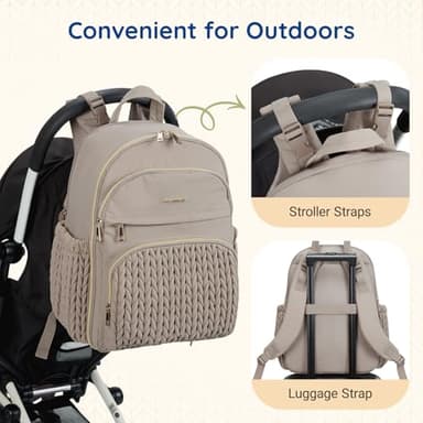 mommore Diaper Bag Backpack Large Baby Bag with Insulated Pockets, Laptop Sleeve Stroller Buckles, Quilted Travel Diaper Backpack with Luggage Strap - Image 4