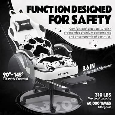 Gaming Chair Cute with Cat Ears Paw Lumbar and Cushion,Ergonomic Computer Chair with Footrest,Reclining PC Game Chair for Girl Computer Chair 300lbs for Adult Black White - Image 6