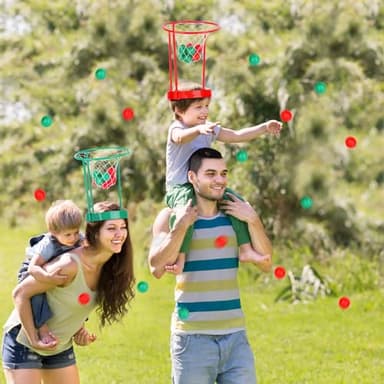 2 Pack Head Hoop Basketball Party Game for Kids and Adults Carnival Game Adjustable Basket Net Headband with 20 Balls for Carnival Party Birthday Party Family Indoor Outdoor Game (Red + Green) - Image 8