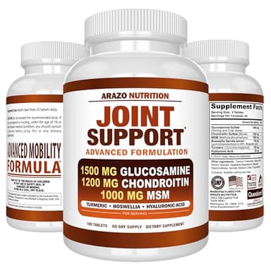 Arazo Nutrition Glucosamine Chondroitin Turmeric Msm Boswellia - Joint Support Supplement for Relief 180 Tablets for Bones, Back, Knees, Hands (180 Tablets) - Image 9