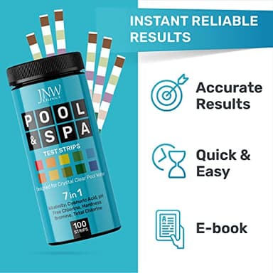 JNW 7-in-1 Pool Test Strips, 100 Quick & Accurate Test Strips for Pool Water, Spa Test Strips for Hot Tub, Chlorine Test Strips, Bromine, pH, Alkalinity, Hardness & More - Swimming Pool Test Kit - Image 4
