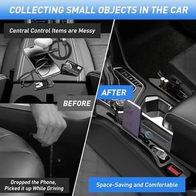 Car Seat Gap Filler 2Pack, Inserts Between Seats Console with Organizer Storage Upgraded Phone Holder Car Side Seat Gap Fillers Cars Front Seats Fill Plug Car Essentials for Vehicle SUV Truck (Black) - Image 3