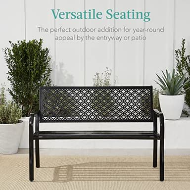 Best Choice Products Outdoor Bench 2-Person Metal Steel Benches Furniture for Garden, Patio, Porch, Entryway w/Geometric Backrest, 790lb Capacity – Black - Image 6