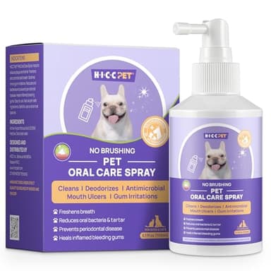 HICC PET Dog Dental Care Spray, Breath Freshener & Teeth Cleaning Spray, Dog Gingivitis Treatment, Prevent Bad Breath & Infections, Relieve Gum Redness, Reduce Plaque & Tartar, No Brushing, 5.1 Fl Oz - Image 1