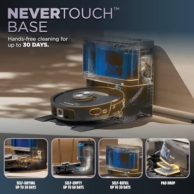 Shark Robot Vacuum & Mop Combo, PowerDetect NeverTouch, Self-Emptying & Self-Refilling, 60-Day Debris Capacity, 30-Day Refill Tank, Pad Dry, 5 Intelligent PowerDetect Cleaning Technologies, RV2820YE - Image 2