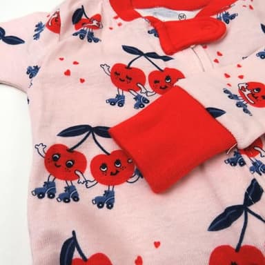 HonestBaby Non-slip Footed Pajamas One-piece Sleeper Jumpsuit Zip-front Pjs 100% Organic Cotton for Baby Girls, Cherry Crush, 18 Months - Image 3