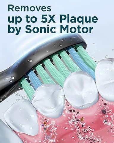 Rtauys M5 Sonic Electric Toothbrush for Adults and Kids - Rechargeable Electric Toothbrush Kids Ages 12+ and Adults with 8 Brush Heads & Travel Case, 120 Days Battery Life - Black - Image 2