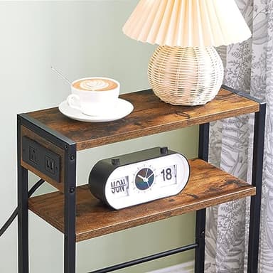 HOOBRO Small Narrow Side Table with Charging Station Set of 2, Skinny End Table for Small Spaces, Slim Nightstand with USB Ports Outlet, Sofa Beside Table with Storage Shelf BF102UBZP201 - Image 9