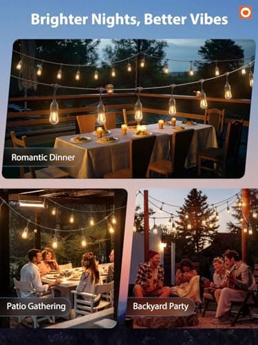addlon LED Outdoor String Lights 48FT with Edison Vintage Shatterproof Bulbs and Commercial Grade Weatherproof Strand - ETL Listed Decorative Lights for Patio Garden - Image 7
