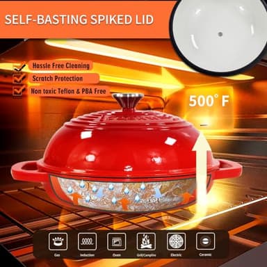 Enameled Cast Iron Dutch Oven with Lid,11”Dutch Oven for Homemade Bread,6 Quart Bread Pans,Bread Oven for Sourdough Bread Baking-with Silicone Baking Mat,Red Thick Enamel Bread Pan-Gifts for Family - Image 7
